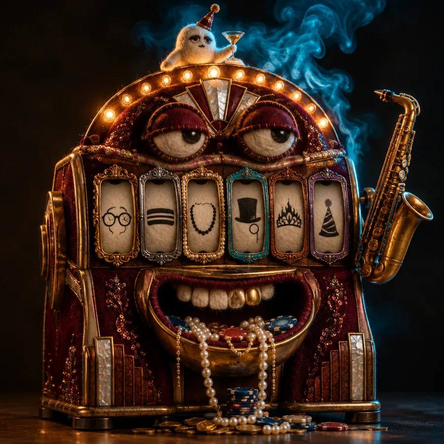 A plush slot machine with six reels